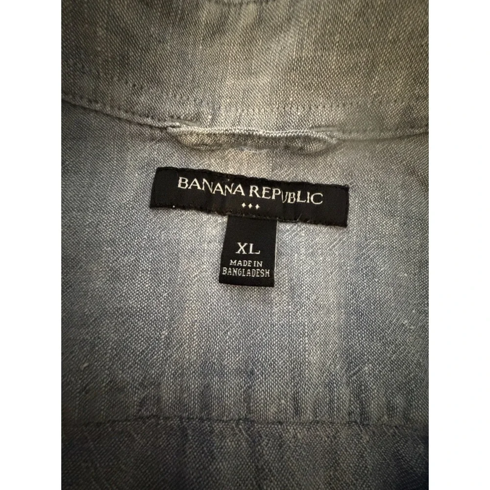 Banana Republic Men Button Up Linen Blend Shirt L/XL Blue Pockets‎ Beach Coastal